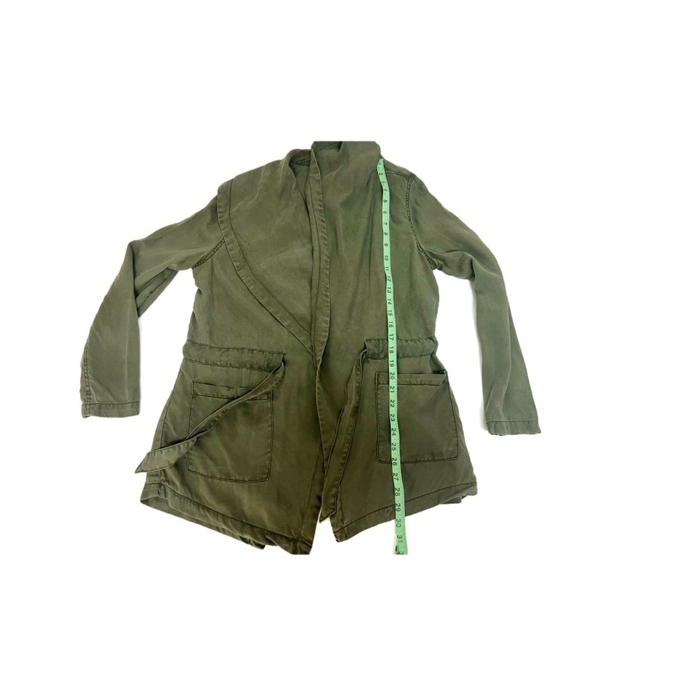Max Jeans Long Sleeve Olive Green Drape Drawstring Belt Trench Coat Women size M - Picture 10 of 10